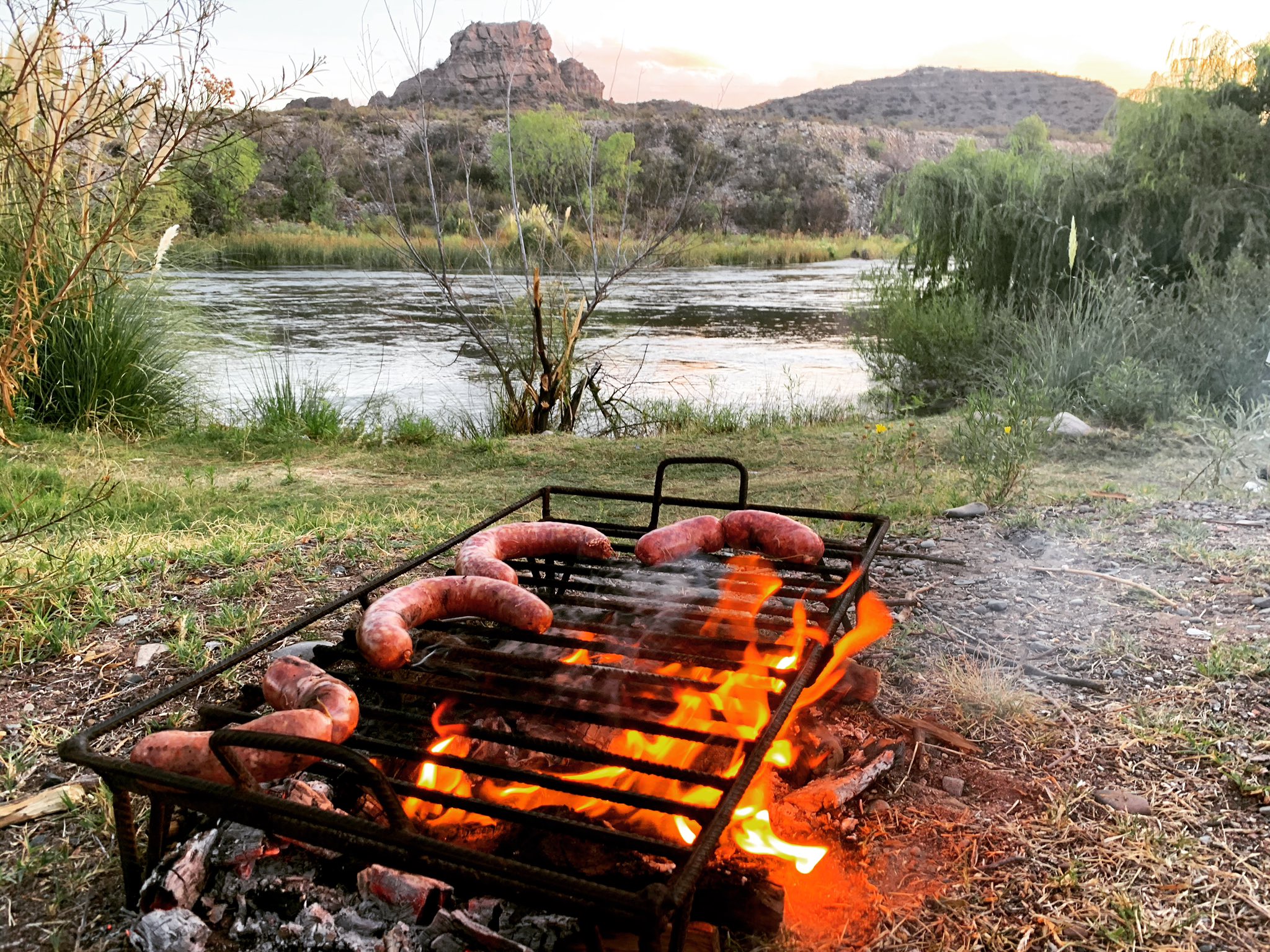 Asado by the river in San Rafael, Mendoza