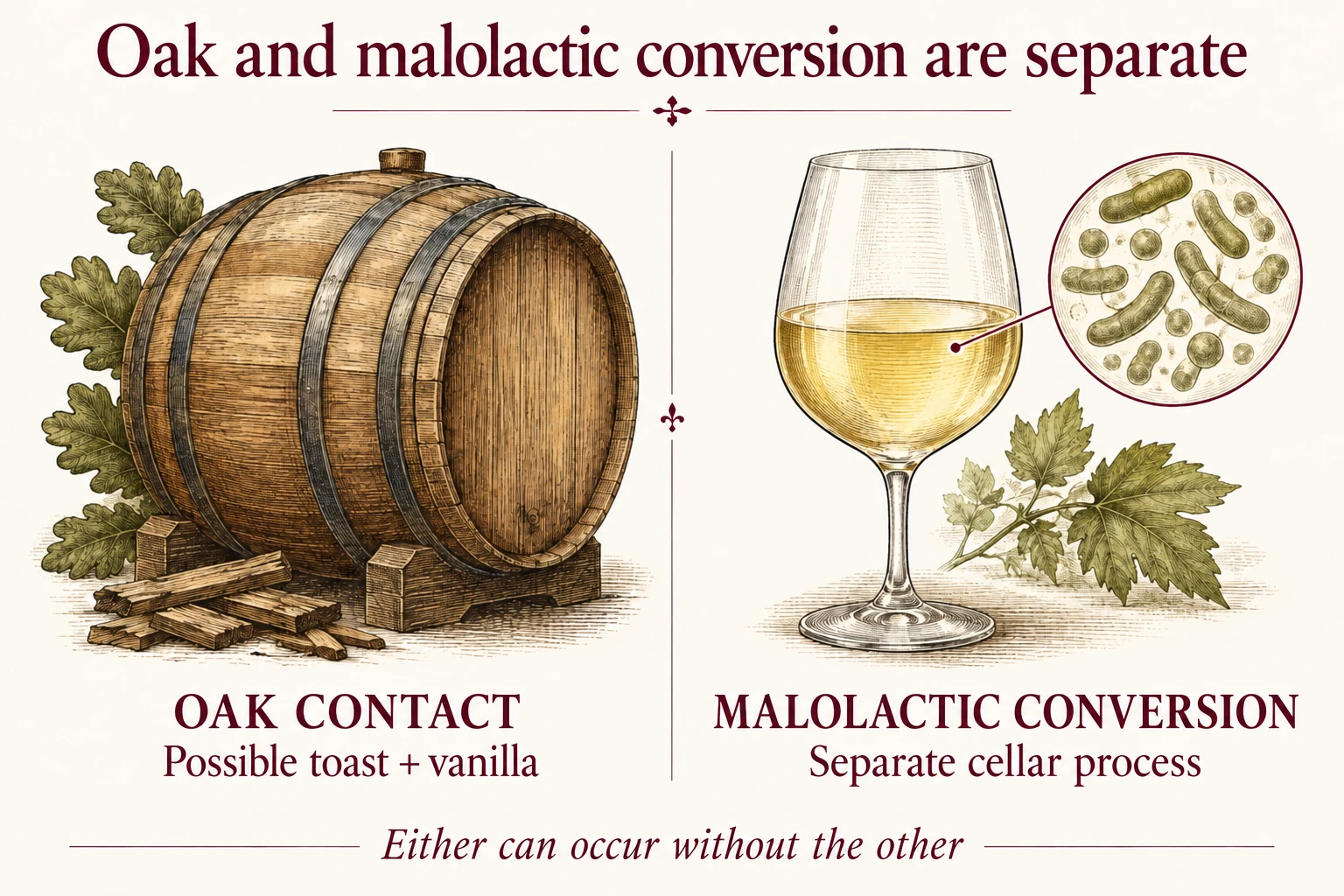 Oak contact and malolactic conversion are shown as separate cellar choices.